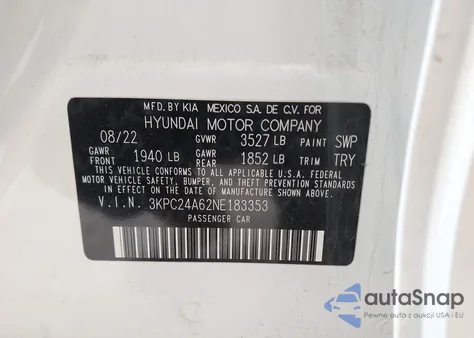 2022 Hyundai Accent Se z USA, uszkodzony, nr VIN 3KPC24A62NE183353